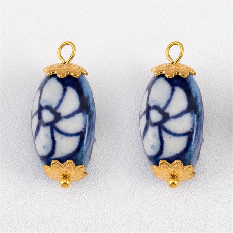 Accessori Orecchini Irregolari in Porcellana Blu Dipinta a Mano Acciaio Inossidabile Materiali per Artigianato