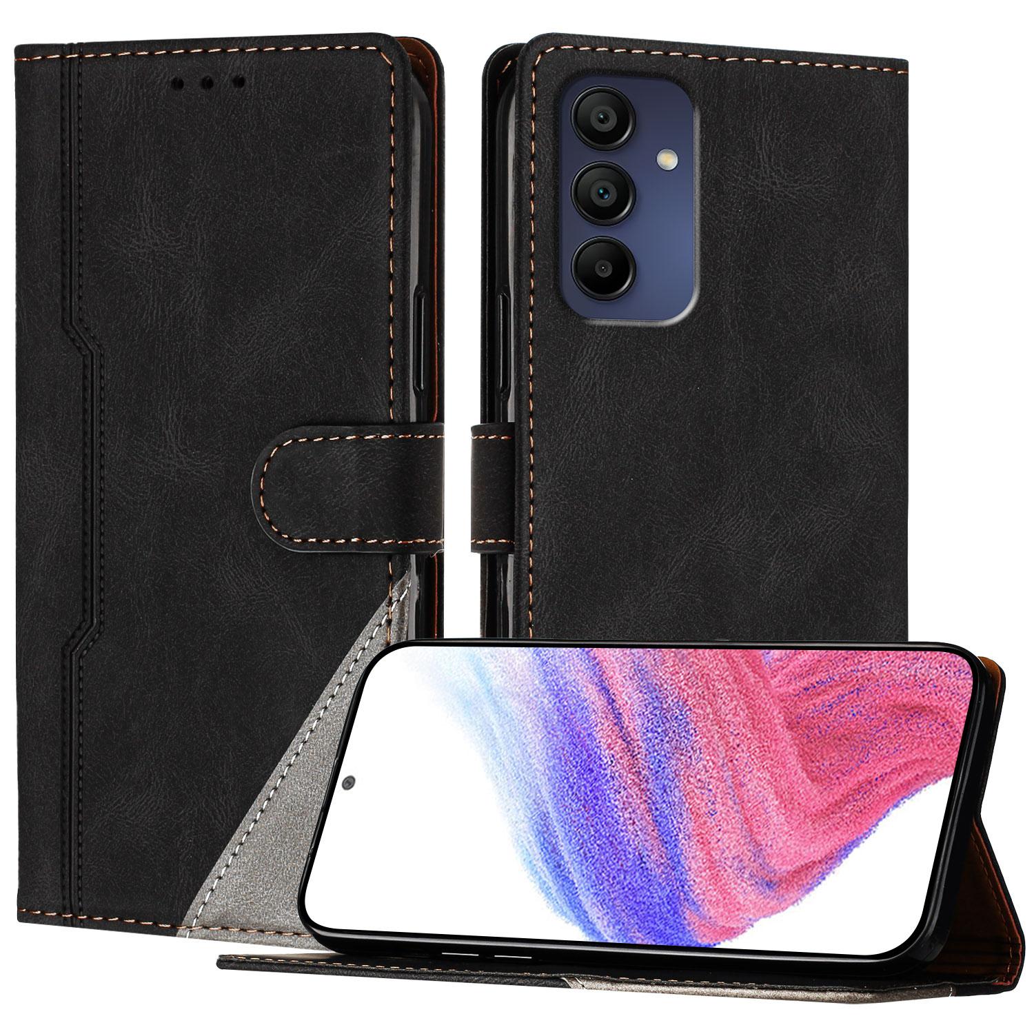 

For Samsung Galaxy A16 4G Leather Case Triangle Patchwork Wallet Stand Shockproof Phone Cover Black