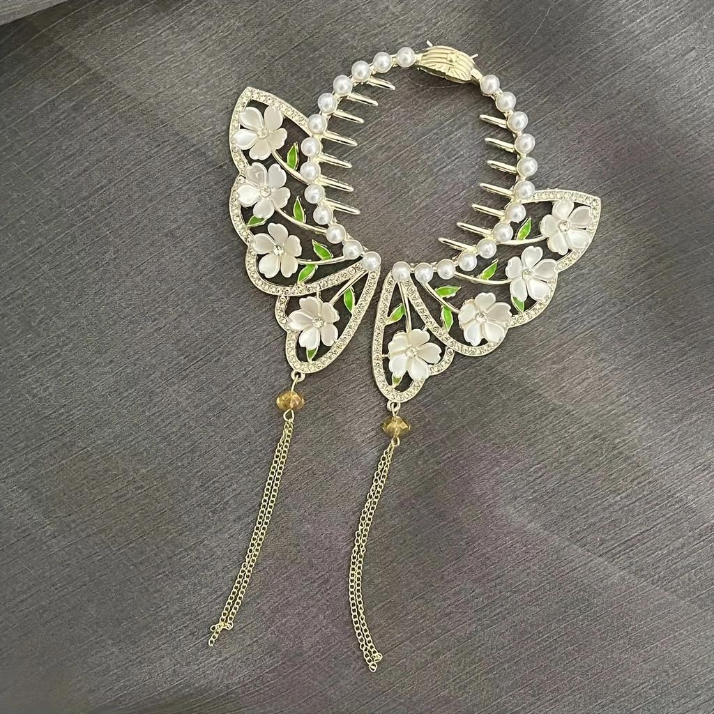 1pc zinc alloy rhinestone imitation pearl hair ornament, high-end elegant tassel headpiece, delicate ball hair clip, suitable fo