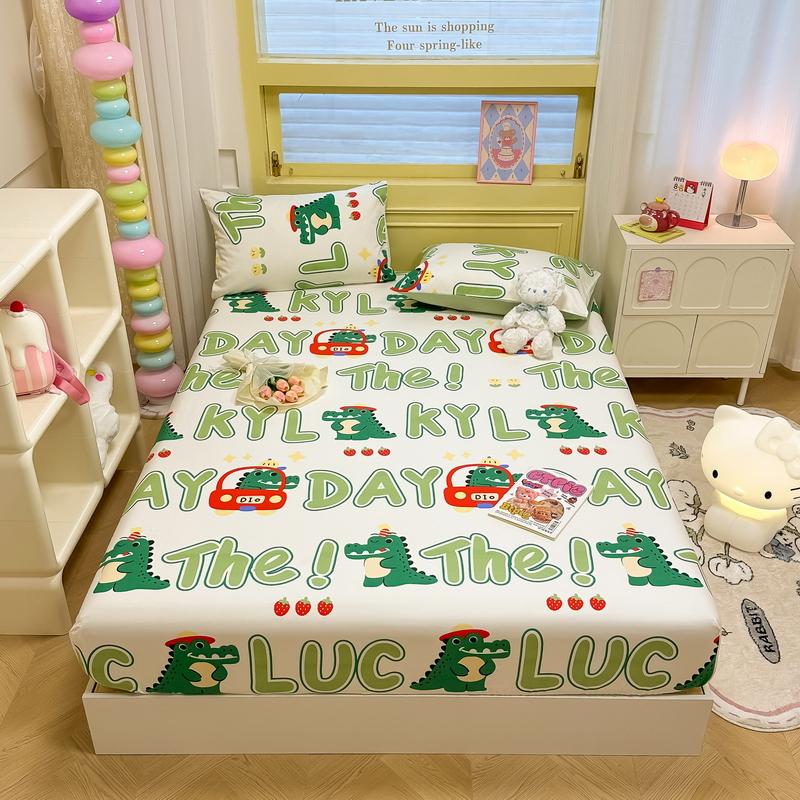 100% Cotton Bedsheets Cartoon Style Fitted Sheet For Kids Room Skin-Friendly Mattress Cover (No Pillowcase)
