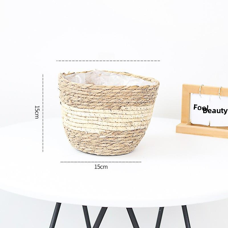 Nordic Woven Bamboo Flower Basket: Straw-style Pot for Flower Arrangement and Desktop Storage Ornaments in Home or Living Room.