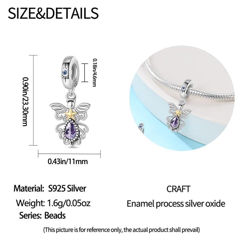 Original Copper Charms Luxury Classic Angel Pendant Purple Wings Beads Fit Bracelet Diy Women Making Delicate Gift