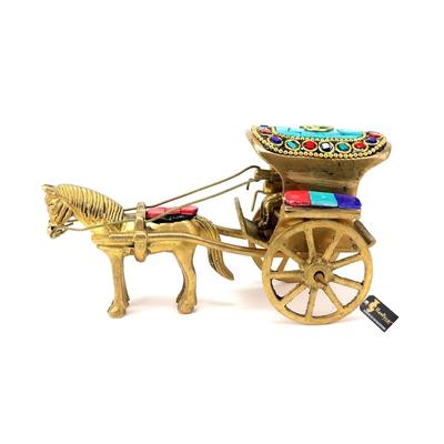 Gemstone Work Brass Horse Cart Replica Decor Showpiece, Standard, Multicolored, Pack of 1