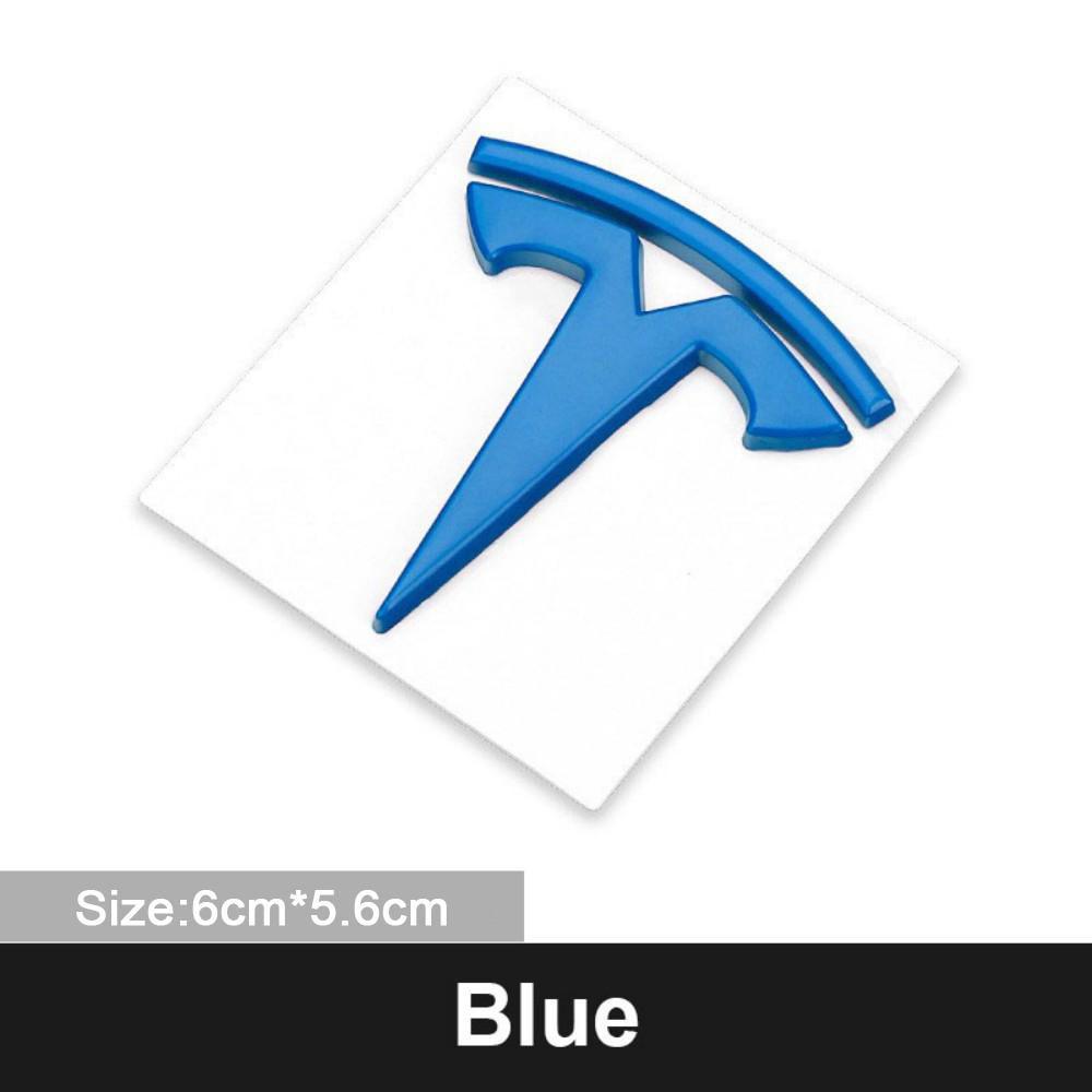 

3D Metal Tesla T Logo Sticker Car Body Side Fender Trunk Emblem Decal Car Decorative Accessories for Tesla All Models синій