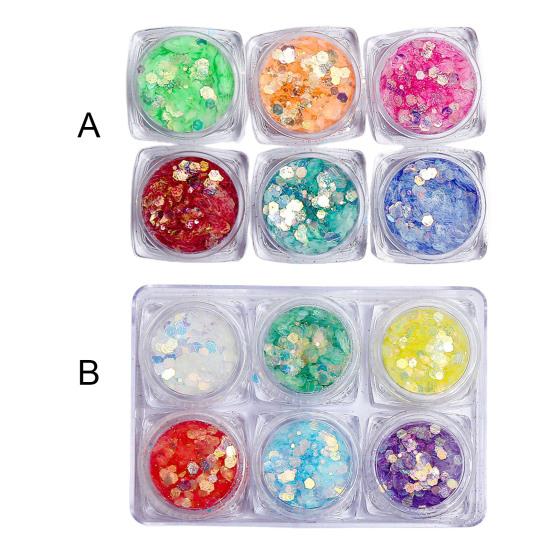 6 Bottles/Box Nail Sequins Creative Portable Vivid Color Beautiful Nail Manicure Glitter Sequins for Photography