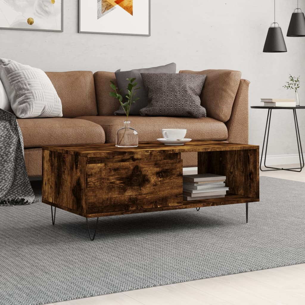 Vidaxl Coffee Table, Smoked Oak, 90X50X36.5 Cm