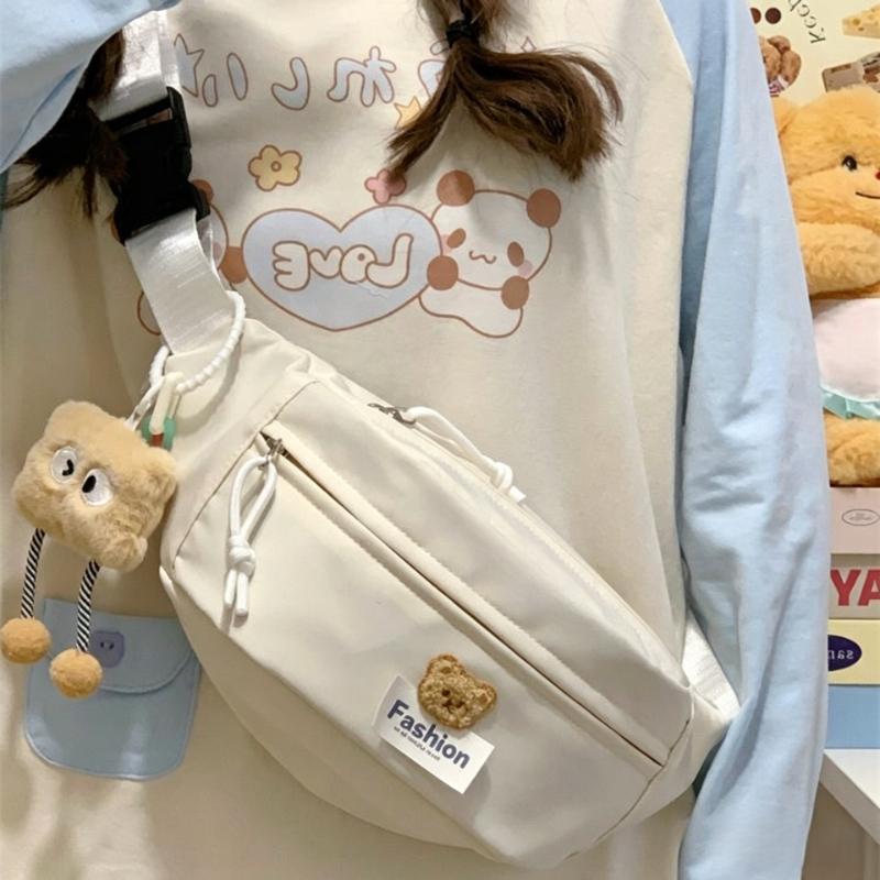 Cute Little Bear Chest Bag Solid Color Portable Student Crossbody Bag Large Capacity Waist Bag Single Shoulder Bag Outdoor Sports Armpit Bag Women