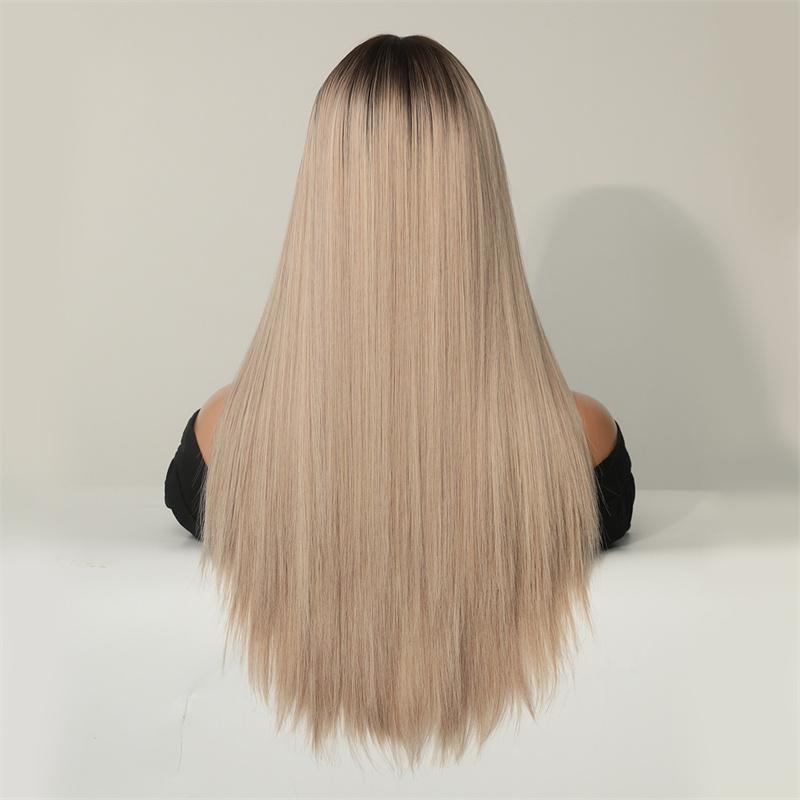 Long Ombre Blonde Wigs for Women Synthetic Hair Straight Wig with Bangs Cosplay Wigs Drag Queen Party Anime Movie Costume Wig