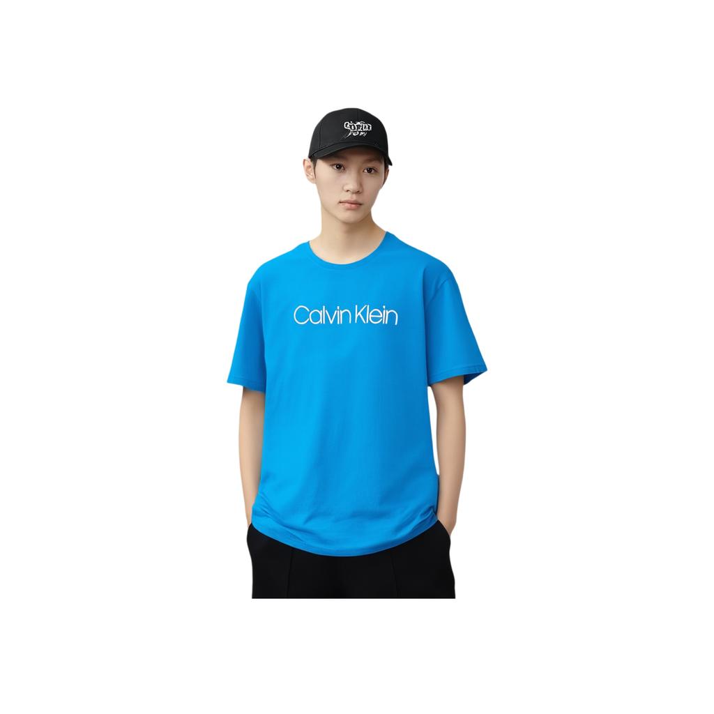 Calvin Klein Letter Print Crew Neck Lightweight Short Sleeve T-Shirt Men Tops Sky-Blue 40L6768-488