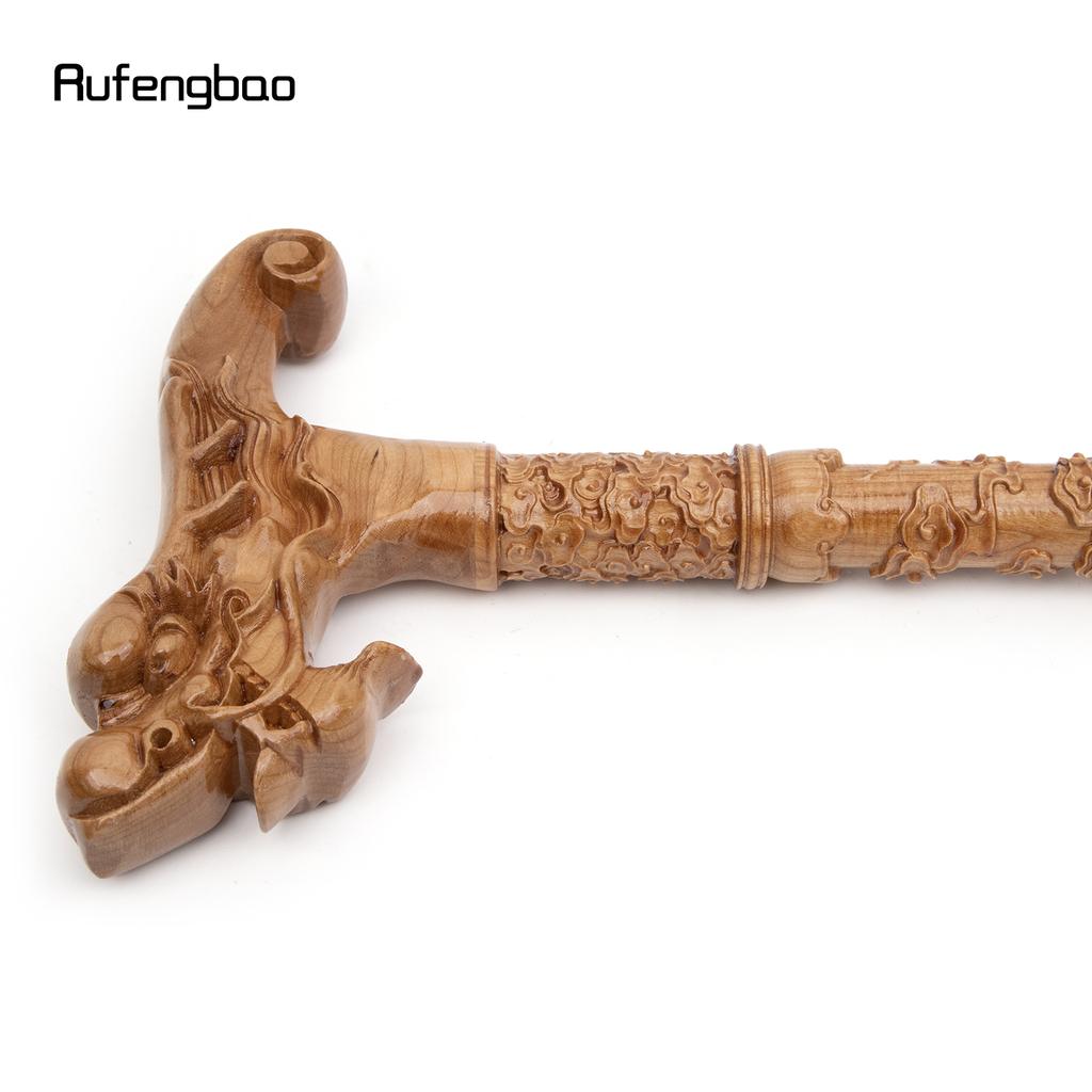 Yellow Dragon Wooden Single Joint Fashion Wood Stick Decorative Cospaly Cane Halloween Crutch Wand Crosier 90cm