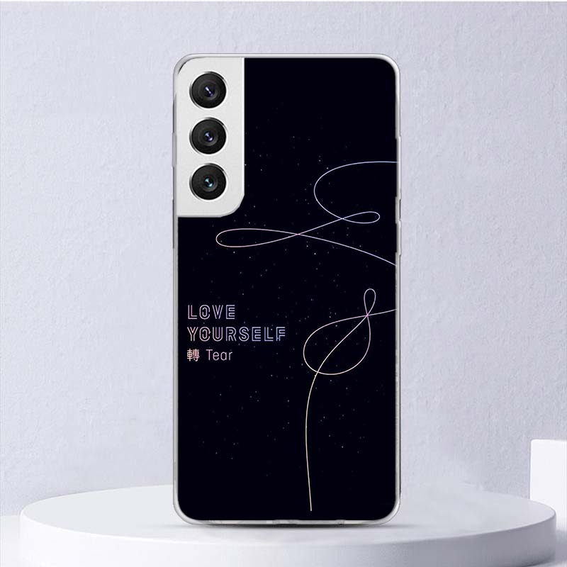Love Yourself Flower Heart Line Kpop Soft Case For Samsung Galaxy S25 S24 S23 S22 Ultra Phone Cover S20 FE S21 Plus S25Ultra S24