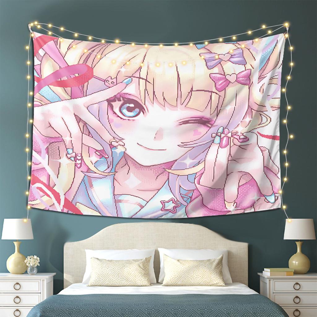 Needy Girl Overdose Kangel Tapestry Art Wall Hanging Aesthetic Pink Room Decor Cool Room Stuff Background Cloth For Bedroom