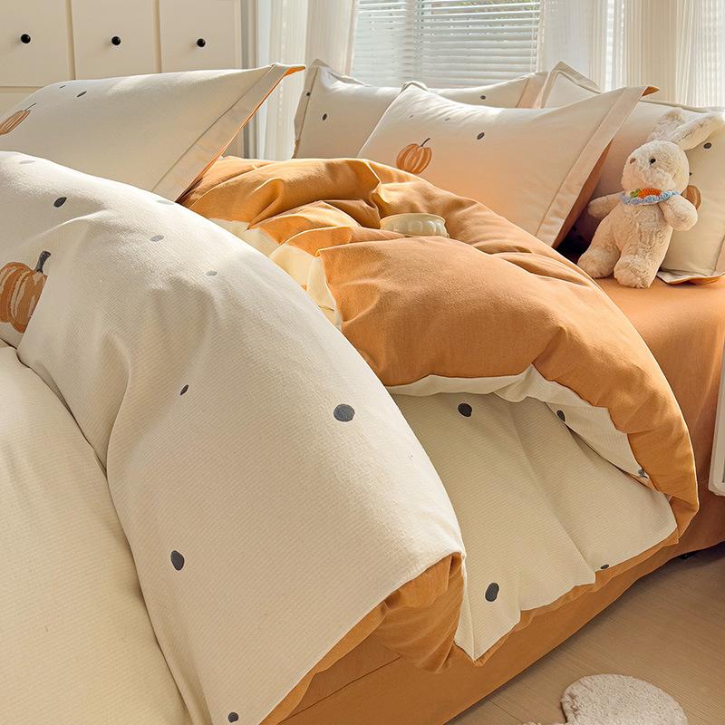 Category A 100% Cotton Brushed Four-Piece Bedding Set, Duvet Cover, Pure Cotton, Spring and Autumn Thickened Bedding