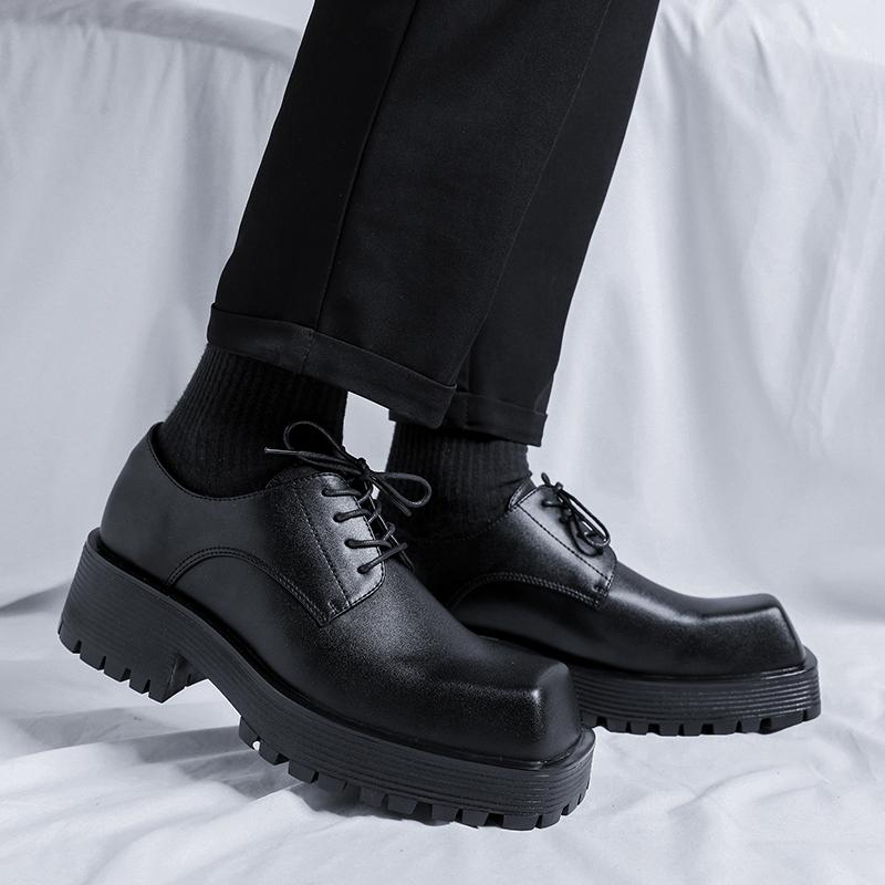 Square top thick soled men's leather shoes Fashion designer style Youth Outdoor Trendy Party Handsome adult shoes Plus Size -46