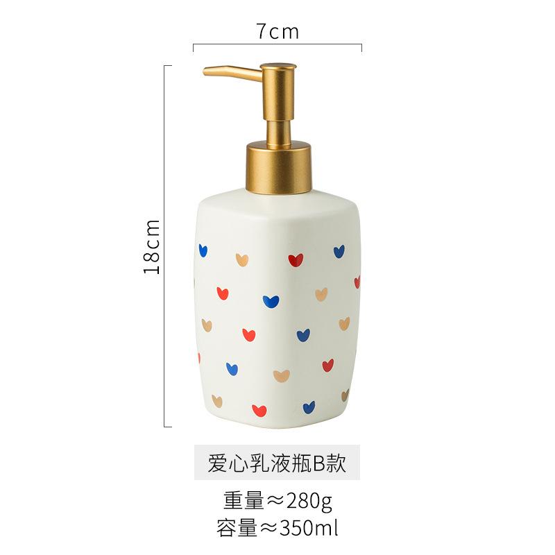 Cute Heart Print Soap Dispenser Ceramic Bathroom Accessories Hand Sanitizer Shampoo Body Wash Lotion Refillable Pump Bottle