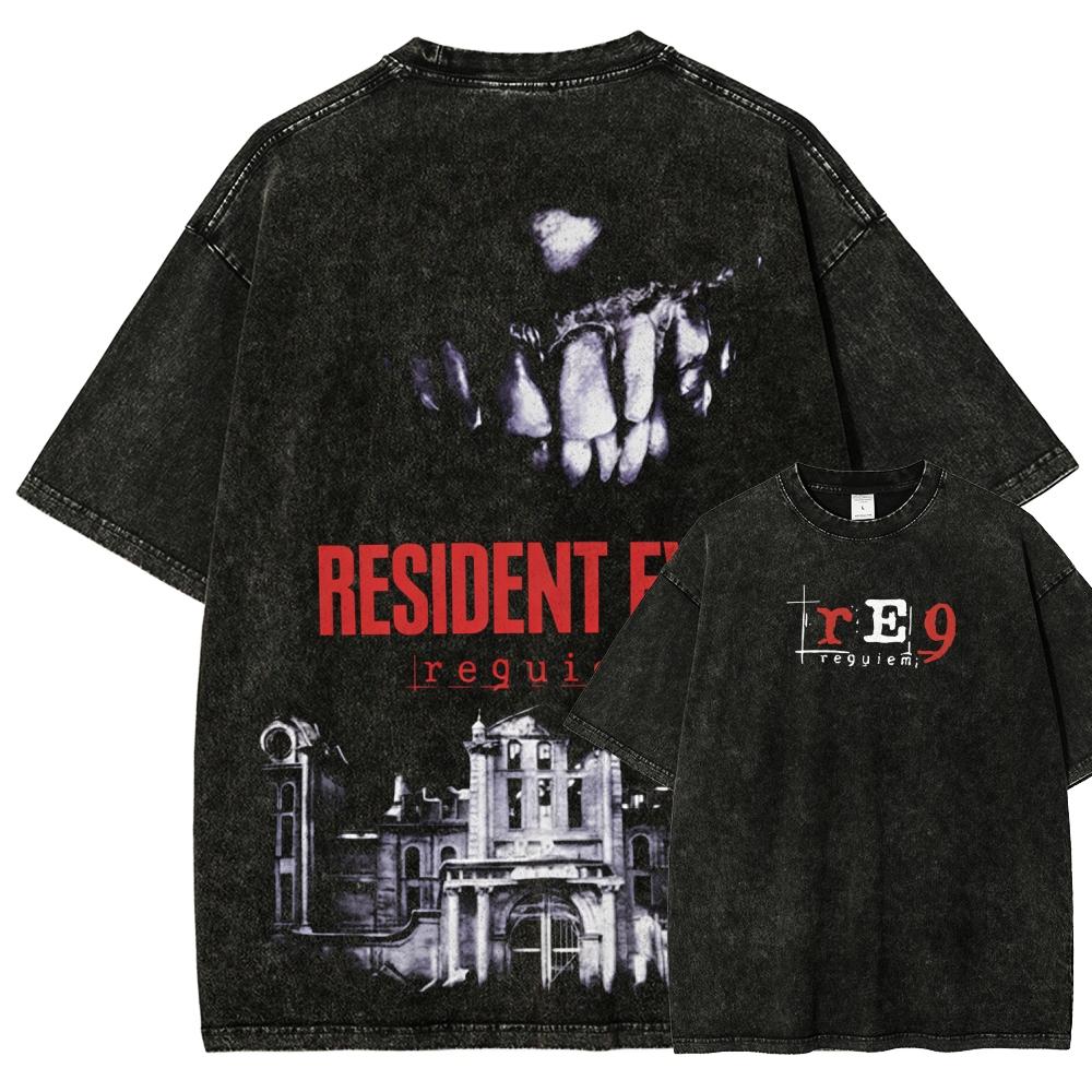 Resident Evil Anime Liebhaber Ausgewaschenes T-Shirt Ganzjahreskleidung Hohe Qualität Persönlichkeit Kleidung Übergröße Unisex Neues Modell Paare T-Shirt