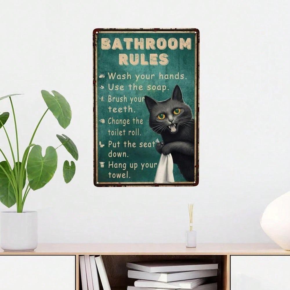 Metal Wall Poster Vintage Cat Toilet Rules Sign for Home Bar Decoration 8x12 Inch
