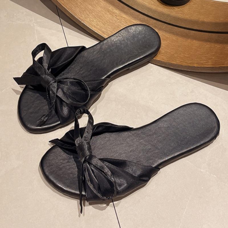 Fashion Women's Fashion Flat Slippers Summer New Round Head Open Toe Fabric Butterfly Knot Anti-slip Wear-resistant Sandals