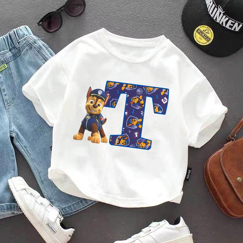 PAW Patrol Child Short Sleeve T-shirt Cartoon Chase A-Z Print Cotton Tees Girls Summer Casual Round Neck Tops Kids Birthday Gift