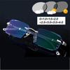 Luxury Outdoor Pochromic Reading Glasses Men Women UV Protection Far Sight Glasses Diamond Cut Rimless Presbyopia 0+1.0+4.0