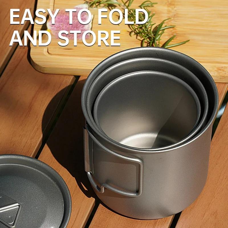 Outdoor Titanium Camping Cup, Foldable Handle Ultralight Mug for Coffee&Tea, Backpacking & Hiking Essentials