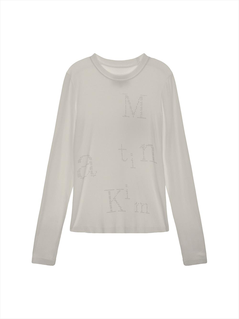 [Matinkim] DOT GRAPHIC LOGO LETTERING TOP IN LIGHT BEIGE S-LIGHT BEIGE
