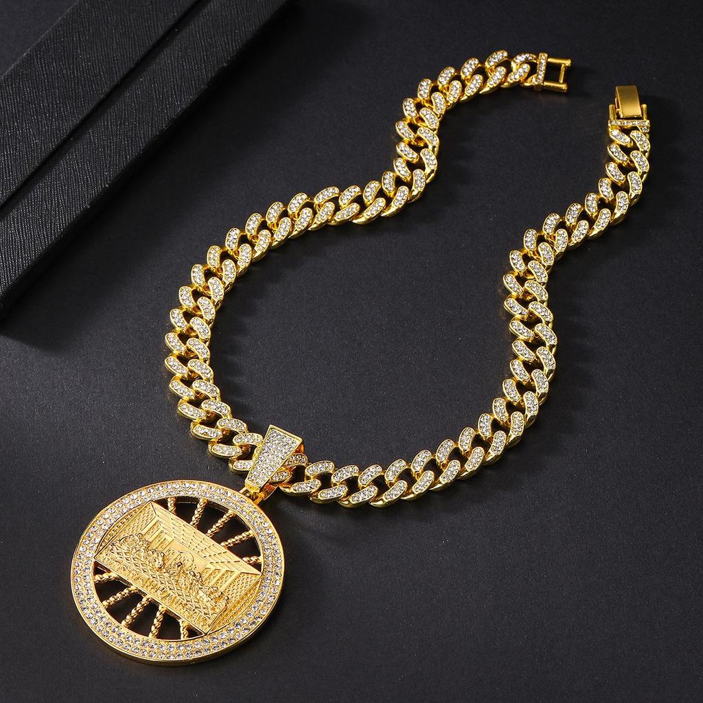 Da Vinci Rhinestone Pendant with Cuban Chain - European & American Style Hip Hop Jewelry