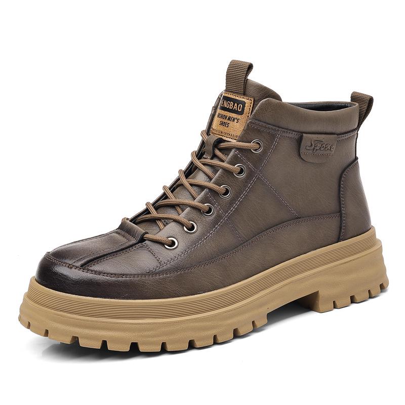 2024 Men's Mid-Cut Martin Boots with Velvet for Autumn and Winter – Trendy Men's Footwear