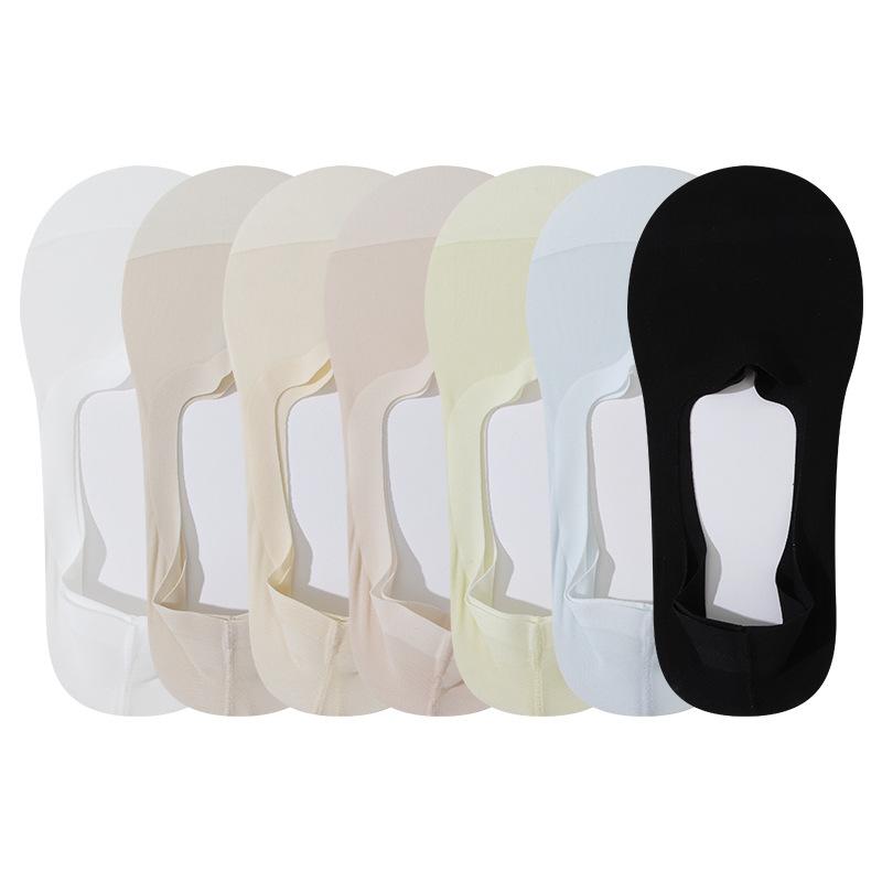 Women's Summer Ultra Thin Cotton Bottom Ice Screen Eye Breathable Invisible Non Drop with Shallow Mouth Silicone Non Slip Boat Socks