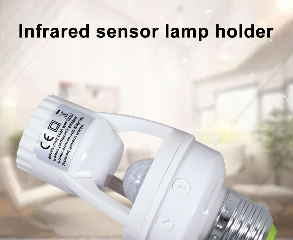 RnnTuu 360 Degrees PIR Human Induction Motion Sensor LED Night Lamp Socket E27 Base AC 110V-220V Delay Time Adjustable Switch