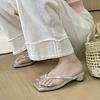 French Silver Flip-flops Women's Summer Wear Fashion Thick Heels Pinch Feet Beach Slippers Non-slip Sandals