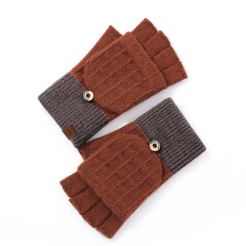 Half Finger Flip Gloves Knitted Winter Ladies Cute Fleece Outdoor Cold Warm Office Student Finger Gloves