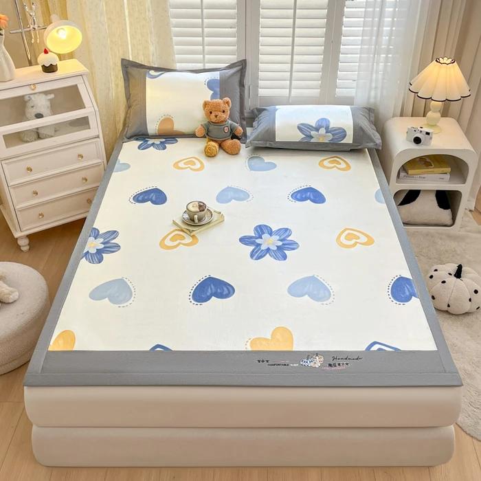 

Summer air-conditioning seat maternal and infant grade mat 3-piece set bed sheet type printed ice rattan mat can be washed 90x200cm 2pcs