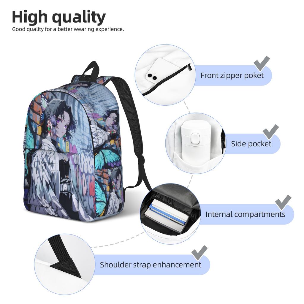 Fashion Demon Slayer Backpack Shounen Manga Mochilas Light Office Work Sturdy Shoulder Rucksack