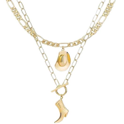 Simple Western Cowboy Hat Necklace Trendy Cowboy Boots Pendant Versatile Clavicle Chain