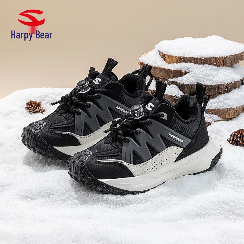 Habi Bear Boys' and Girls' Double Cotton Sneakers with Velvet Lining and Durian Sole for Winter