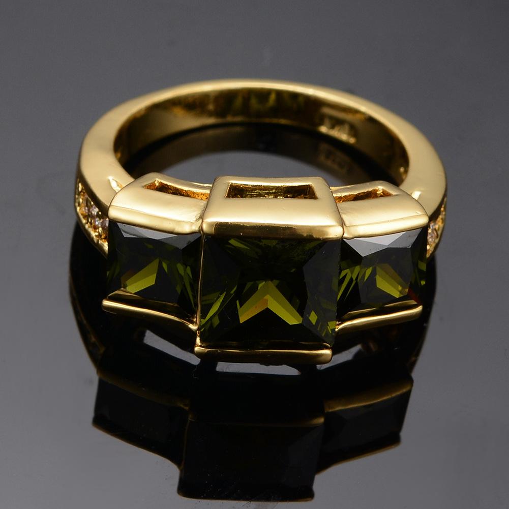 New gold olive green zircon ring, wind personality ring
