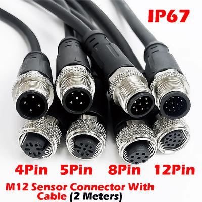 2metrový konektor senzoru M12, vodotěsný kabel, samec a samice, 4,5/8, 12pinový PVC, integrovaný vstřikovací konektor M12