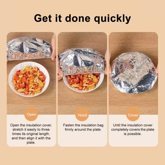 Aluminum Foil Food Covers with Elastic Edge Heat-Retaining Freshness Keeping Bowl Covers for Dishes Pots Pans Reusable Heat Wrap for Home