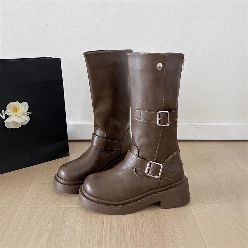 

Fashion high-end British platform knight boots women s 2025 new summer with skirt versatile soft-soled long boots 40 хаки