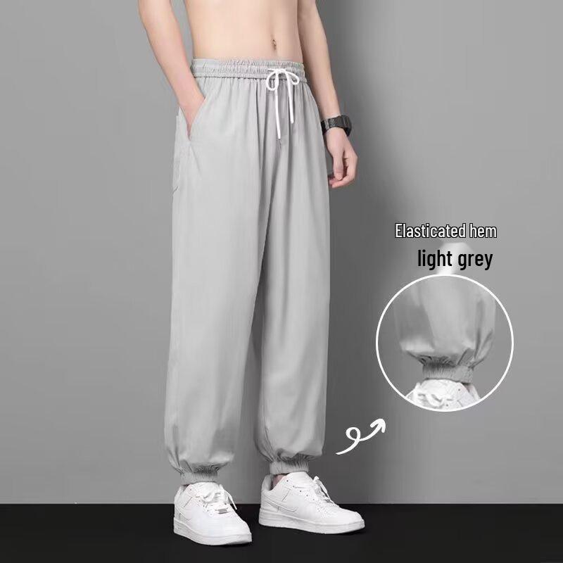 

Men s 2025 Summer Quick-Dry Elastic Ice Silk Pants - Lightweight, Casual, Loose Straight Leg Pants L 47-60 kg