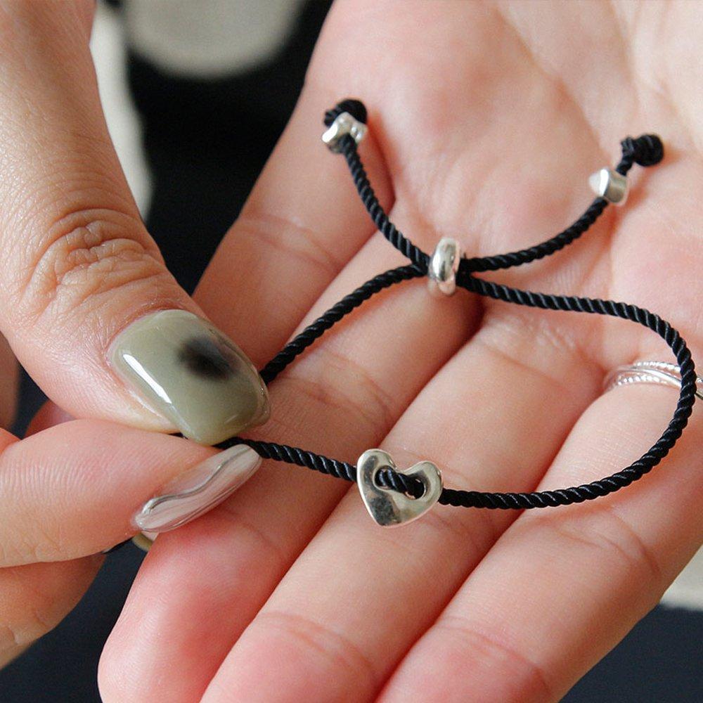 J.Lauren Silver Heart Pendant Silk Cord Bracelet B0986