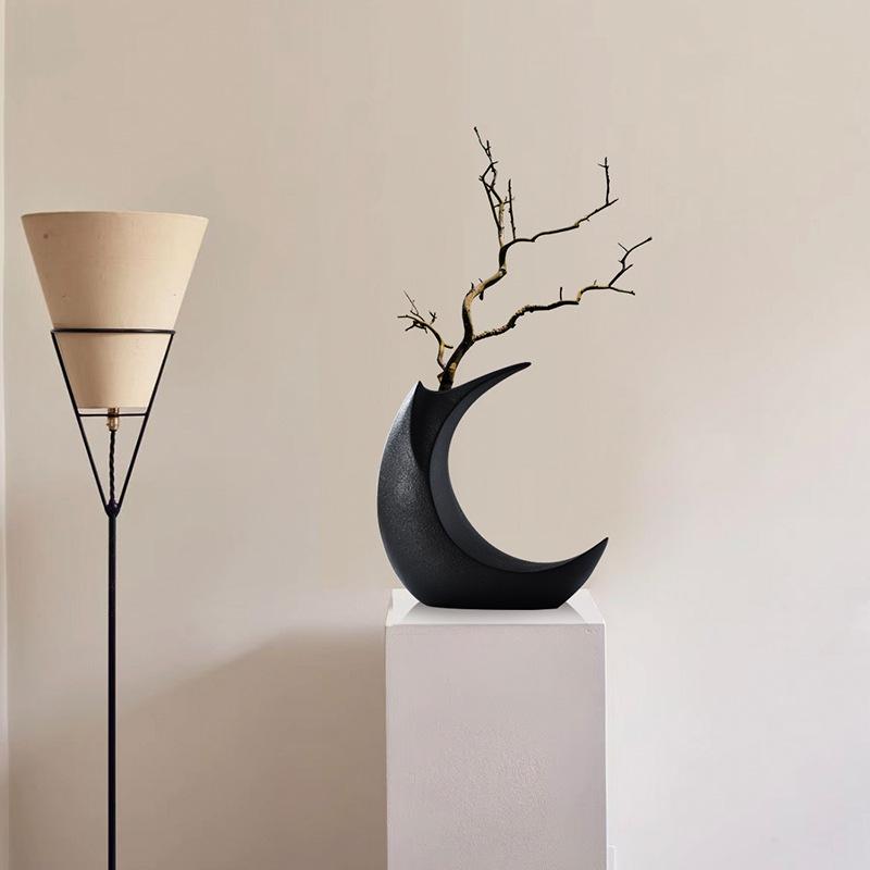 Nordic Creative Ceramic Moon Shaped Vase, Home Dining Table Living Room Bedroom Office Decor Accessories Flower Arrangement, 1Pc