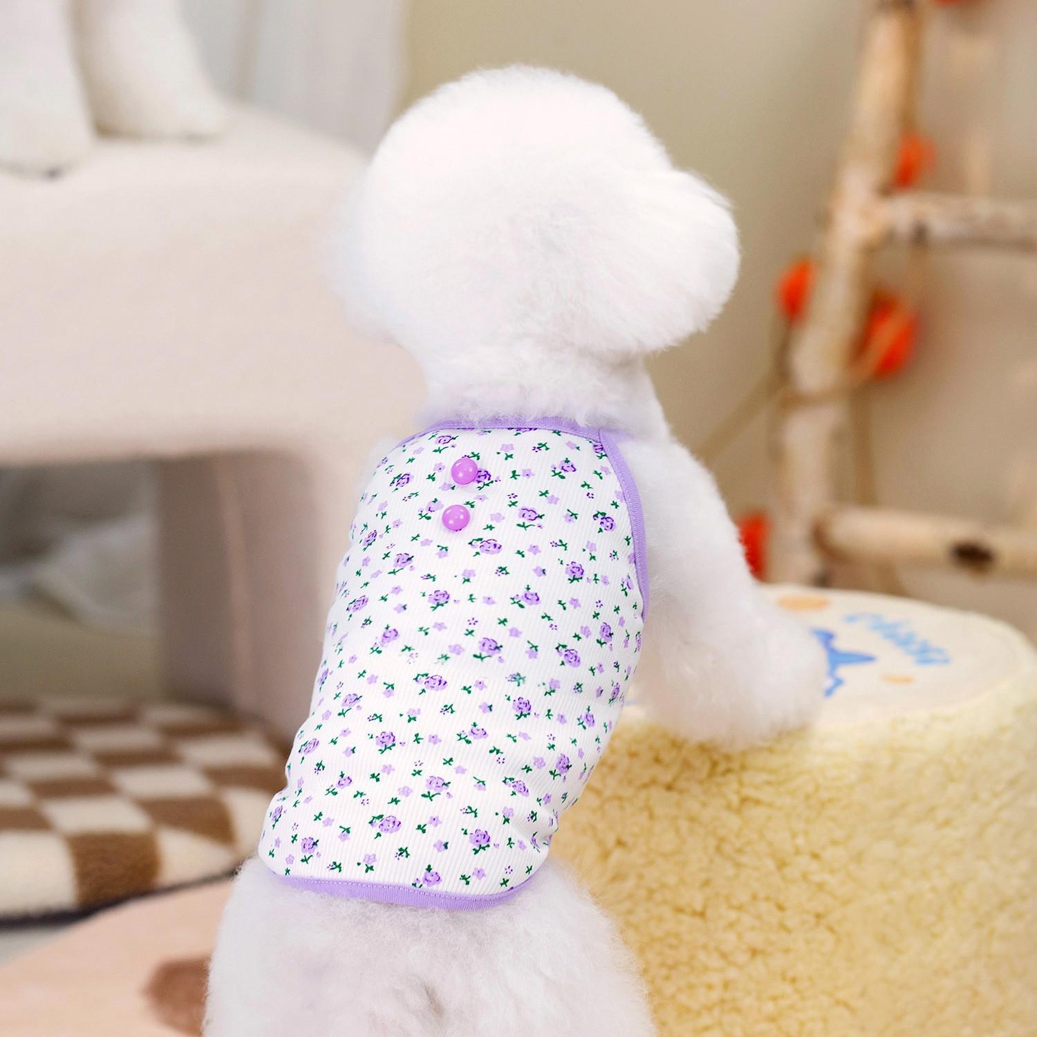 

Весенне-летний цветочный жилет для собак - легкая одежда для домашних животных для бишонов и тедди L фиолетовый