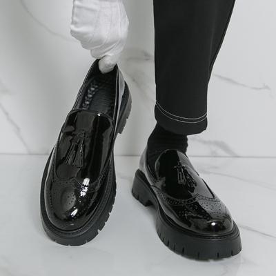 Zakelijke leren schoenen jurk heren platform blok kleine leren schoenen verhoogd grote maat franje loafers heren voet casual schoenen