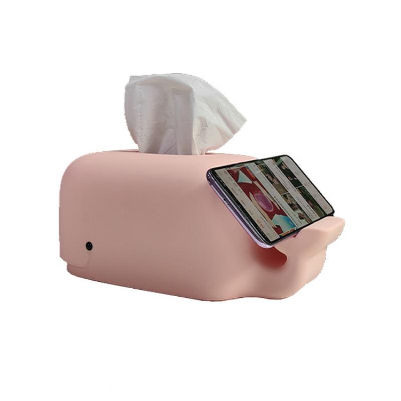 2025 New Creative Silicone Whale Tissue Box, Desktop Phone Holder Bedroom, Anti Drop Home Cartoon Paper Drawer Tissue Holder