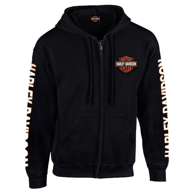 Harley-Davidson Herren Kapuzenpullover, Bar and Shield Reißverschluss Schwarz Stil Aufgewertetes Material XL black