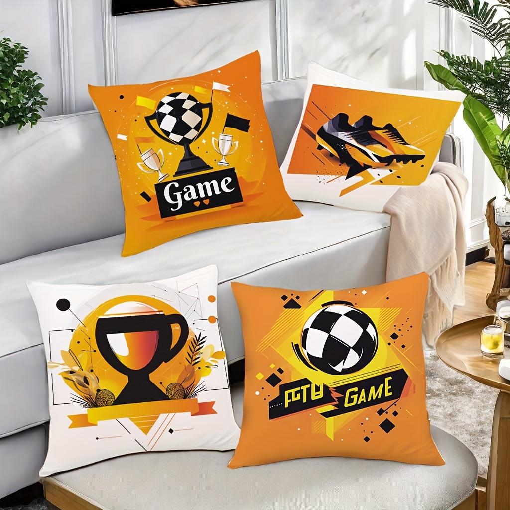 Dynamic Soccer Game Pillow Covers, Trophy Cleat Ball Art Decorative Throw Pillow Cases, Sporty Fan Home Decor Cushion Covers