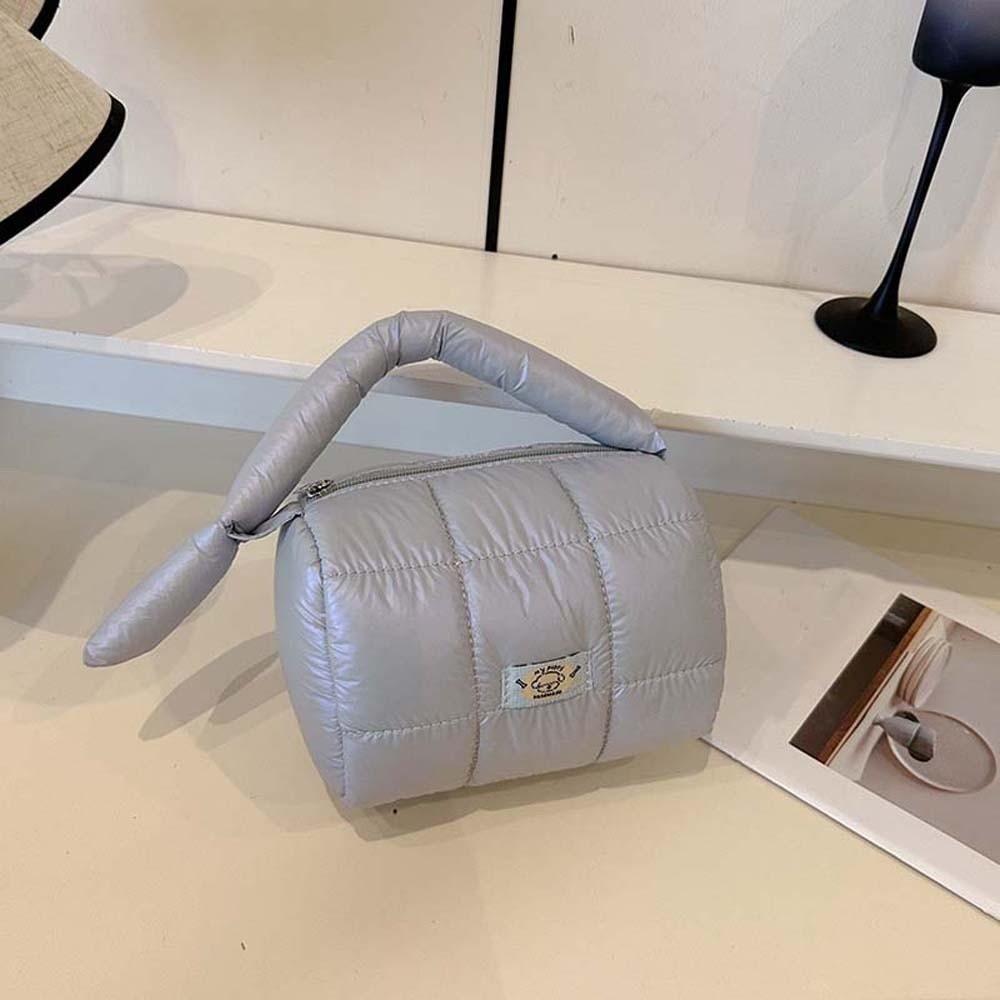 Quilted Puffy Tote Pouch Large Capacity Grid Puffer Handbag Cloud Pleatd Grid Bag  Travel