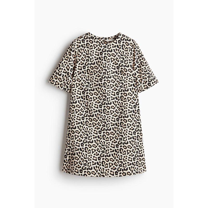 

HM Women s Clothing Dress 2025 Summer New Fashion Trendy Minimalist Casual Short Sleeve A- line Dress 1247028 Light beige/Leopard print 150/76